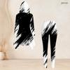 Women Plus Size Two Piece Set Black White Geometric Printed Hooded Long Sleeve High Low Top Fitted Pants