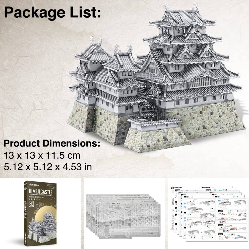 Piececool 3D Metall Himeji Burg Architektonisches Metall Nano Montage kein Kleber 4 Sterne Geeignet für Sammlerpuzzle (Berühmtes Gebäude) - Puzzle.