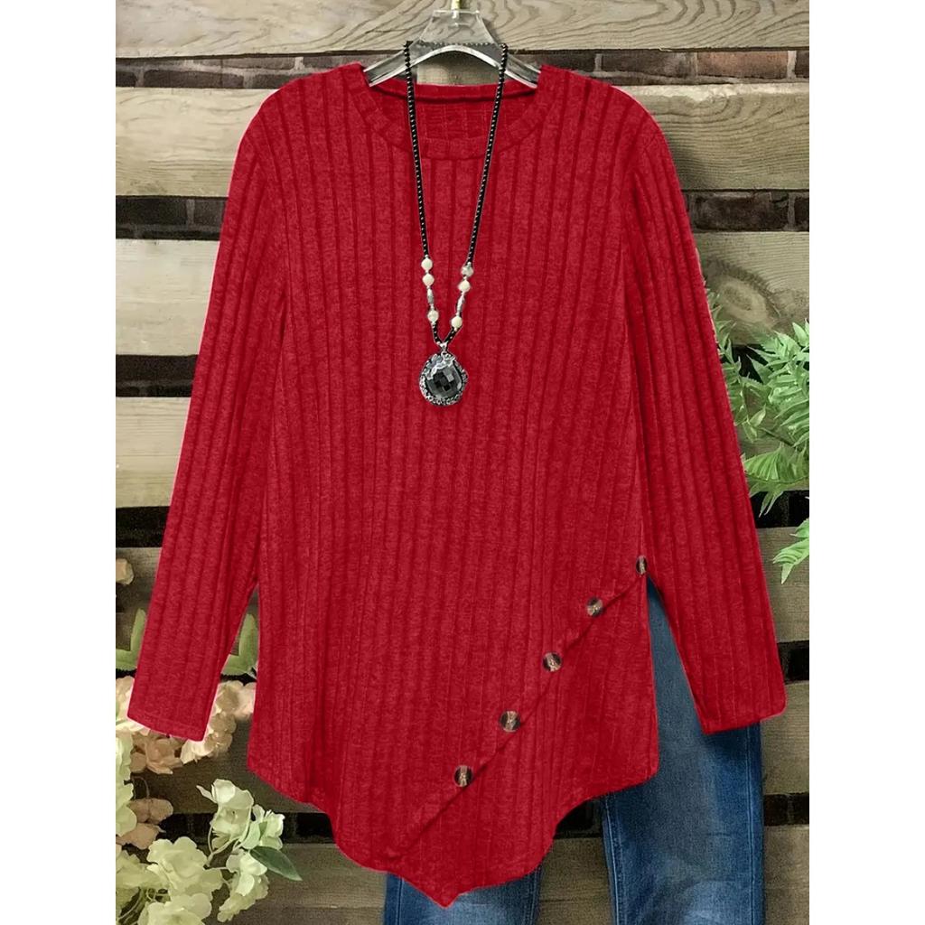New Plus Size Women's Fashion Solid Color Long Sleeve Top Irregular Hem Casual Clothing for Women European American Style