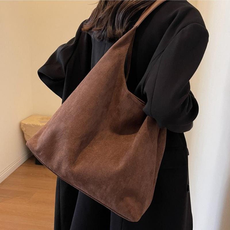 Neue Winter Vintage Wildleder Schultertasche Große Kapazität Pendler Beuteltasche Einfarbige Textur und Vielseitige Crossbody Aufbewahrungstaschen