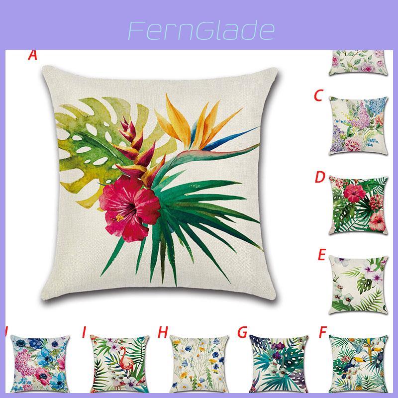 Luxurious 18'' Green Tropical Plant Cotton Linen Pillow Case For Elegant Decor