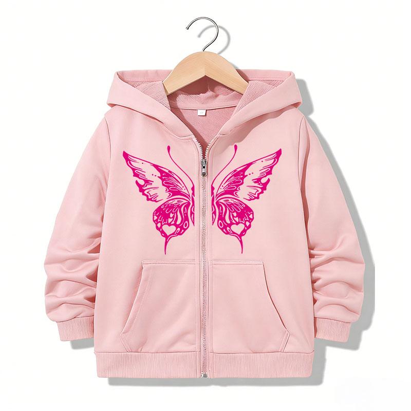 Sudadera con capucha y cremallera de moda para niños, sudaderas casuales divertidas con letras de mariposa, chaquetas para niños y niñas, sudaderas con cremallera, ropa para niños