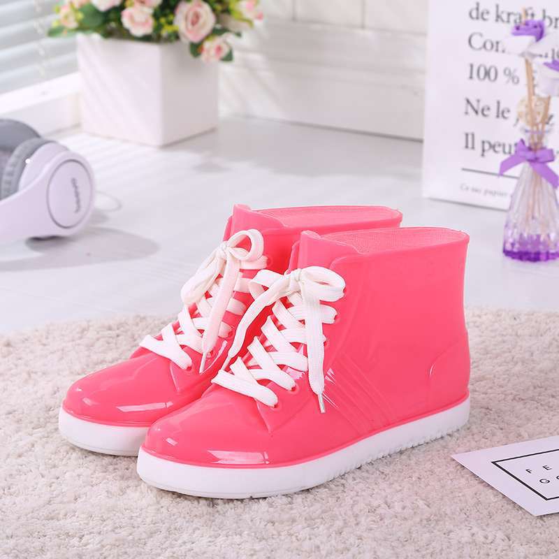 Jelly transparent non-slip fashion waterproof shoes rain shoes rain boots rubber shoes overshoes velvet cotton water boots women's short tube adult su