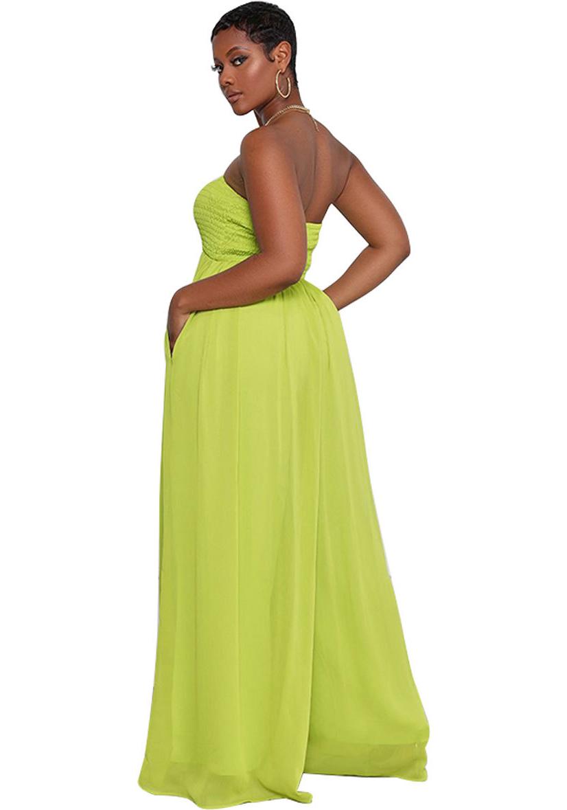 

European and American Women s Solid Color Chiffon Wide-Leg High Waist Summer Jumpsuit Extra Large