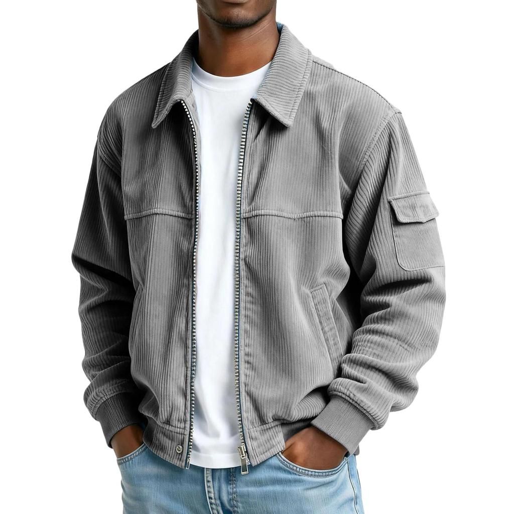 Men's Vintage Corduroy Long Sleeve Jacket with Pockets for Casual Wear