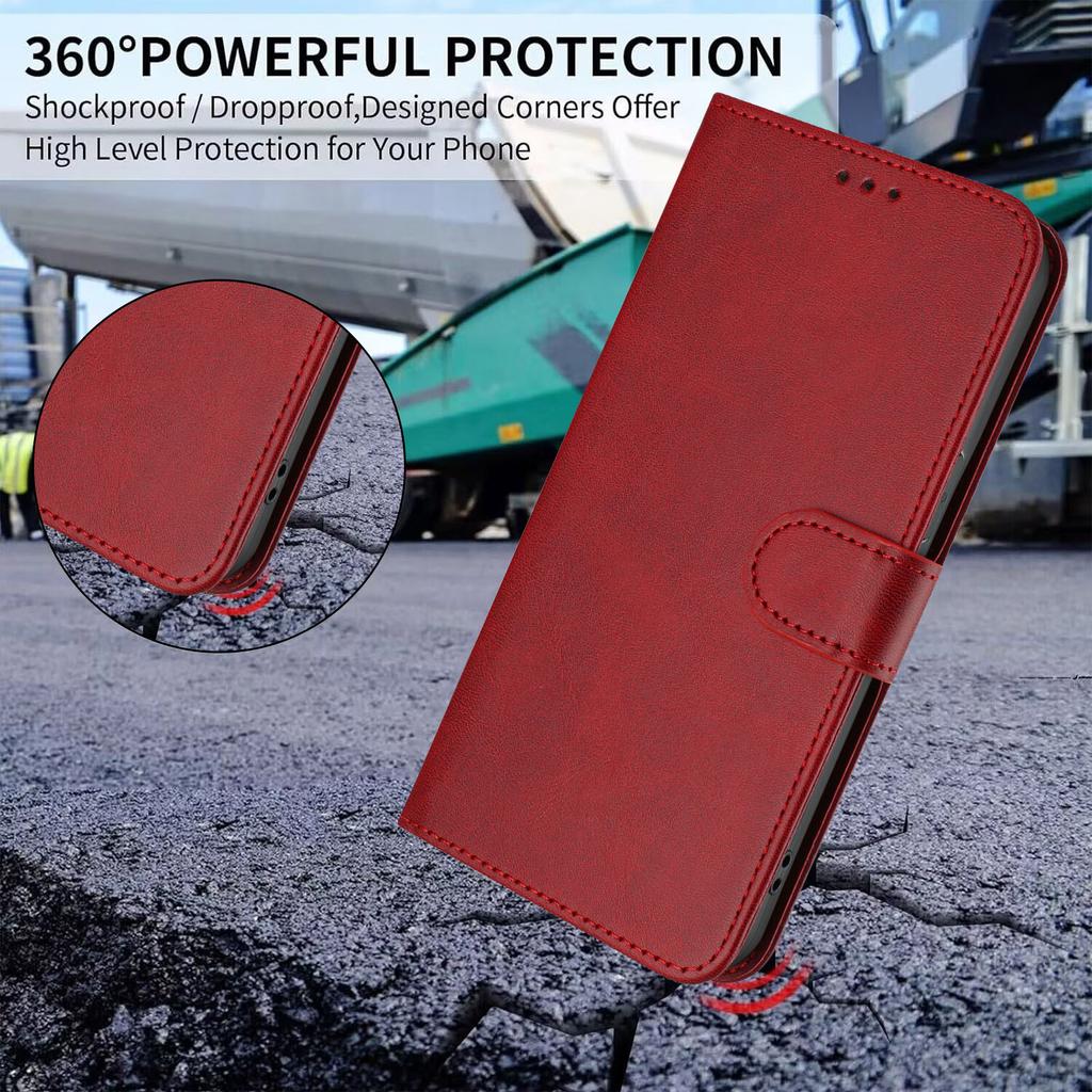 For iPhone 16 Pro Max Wallet Case RFID Blocking Calf Texture Leather Stand Phone Cover with Strap