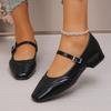 Autumn New One-word Buckle Shallow Single Shoes Women's Casual Square Head Flat Bottom Low Heel Mary Jane Women's Shoes