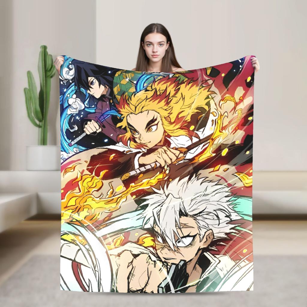 Demons Agatsuma Zenitsu Slayers Blanket Flannel  Winter Anime Multifunction Warm Throw Blankets for Car