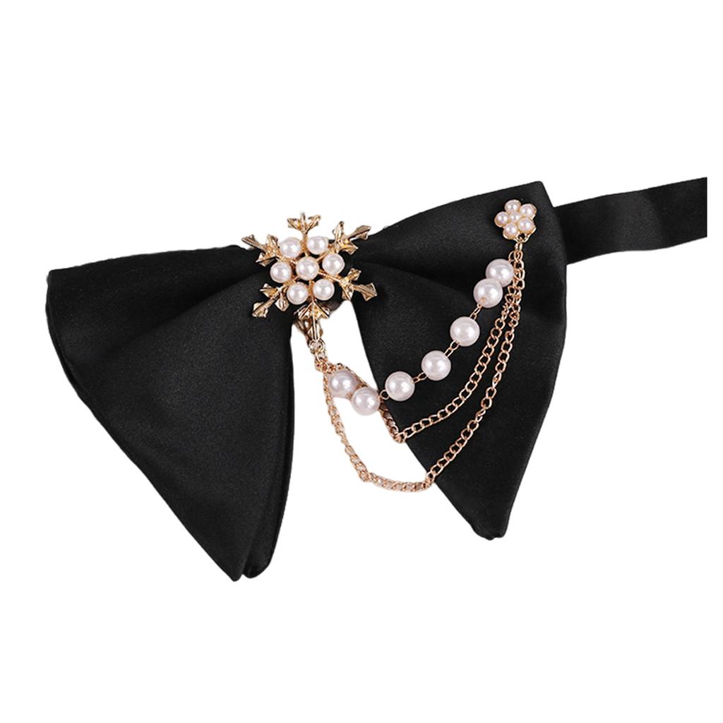 Herren Elegante Schwarze Übergröße Fliege mit Perlenkette Verstellbare Vorgebundene Hornfliege Smoking Krawatte für Hochzeitsfeier