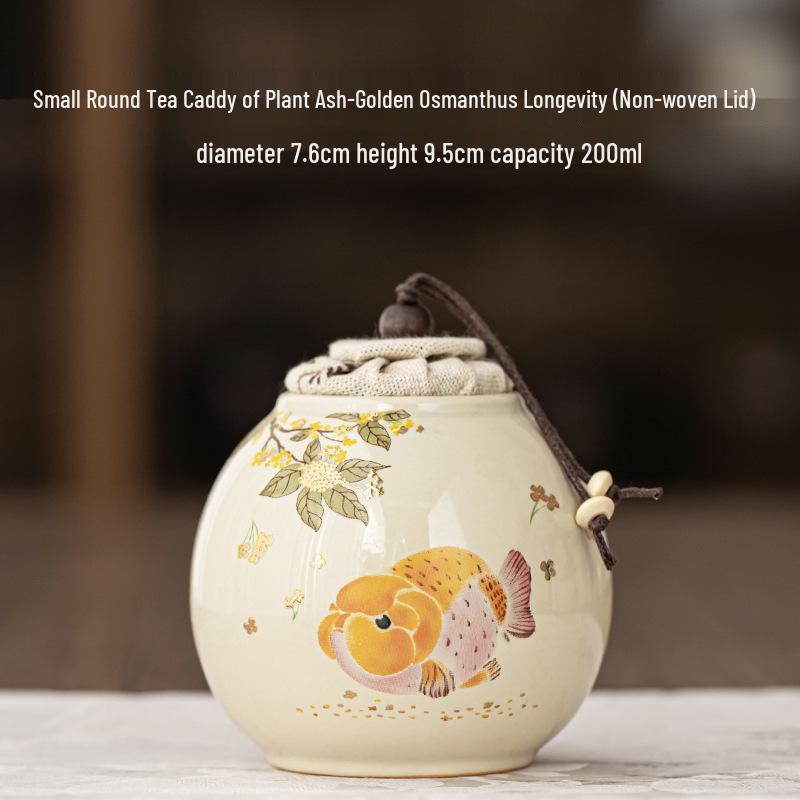 Ceramic Wood Ash Tea Caddy: Moisture-Proof, Fresh-Keeping Storage Jar for Goldfish Design