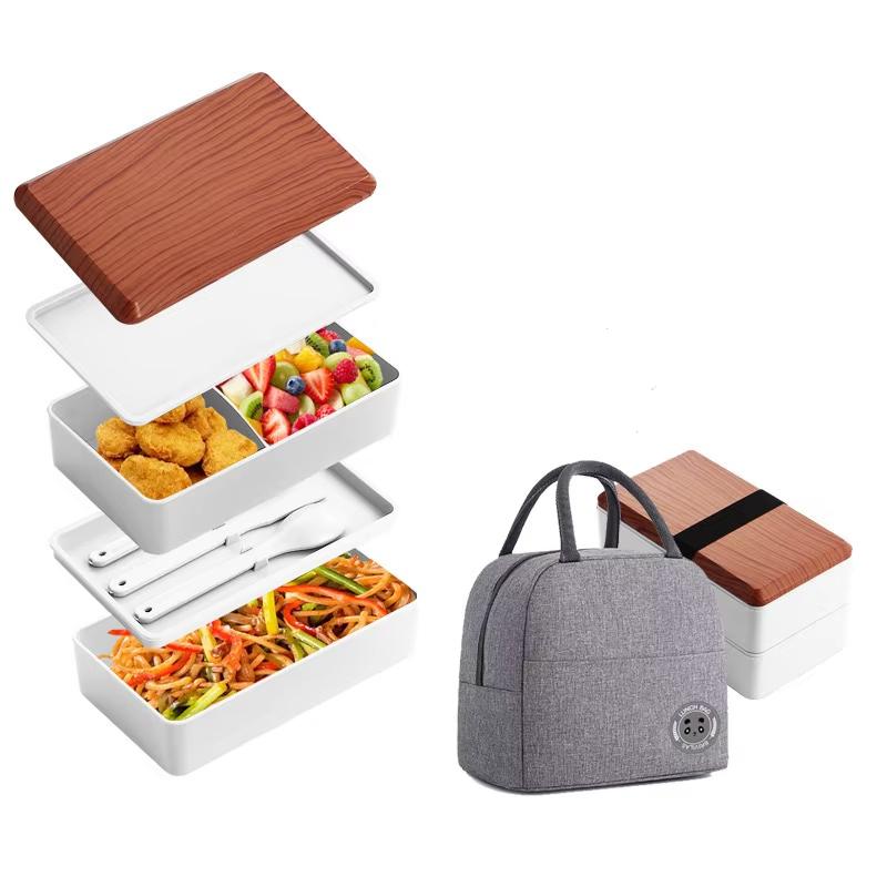 Divided Lunch Box with Insulated Bag Microwaveable Divided Large Capacity Bento Box  Office Workers and Students Leak Resistant
