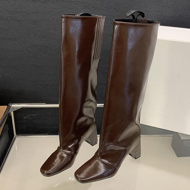 Winter Street Style Square Heels Women Knee-High Boots Fashion Cool Long Modern Booties Designer Shoes  De Mujer