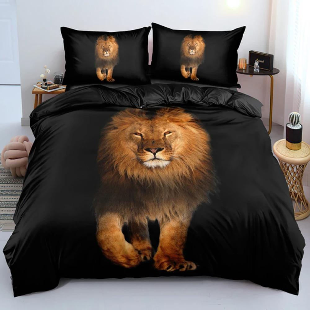 Lion Tiger King Queen Duvet Cover Lovely Wild Animals Bedding Set for Kids Teens Adults Wildlife Quilt Cover