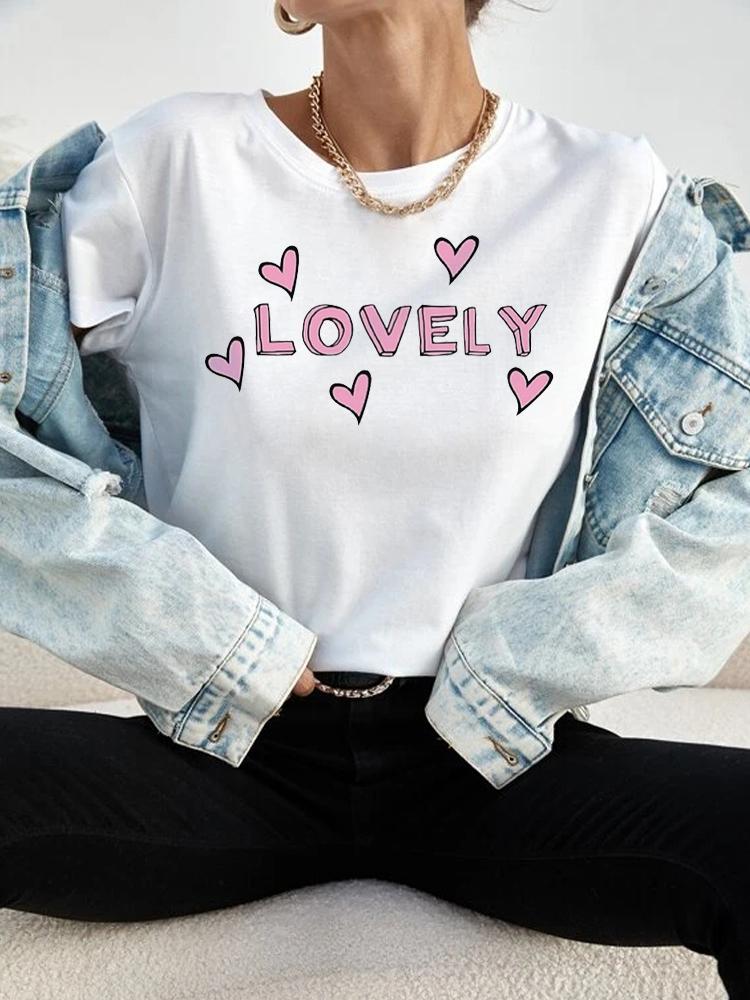 Love Heart Print Women T Shirt Summer Funny Short Sleeves O Neck  Tops Tee Female 90s Casual Fashion Clothing
