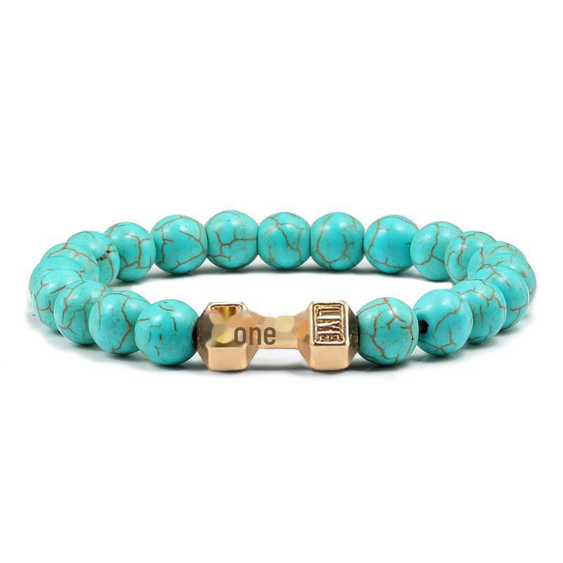 Men's Black Alloy Barbell Bracelet with Turquoise Beads