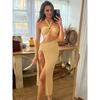 Cnyishe Seaside Vacation Style Elegant Sexy Split Wrapped Chest Dress Hollow-out Halter Strap Backless Dress