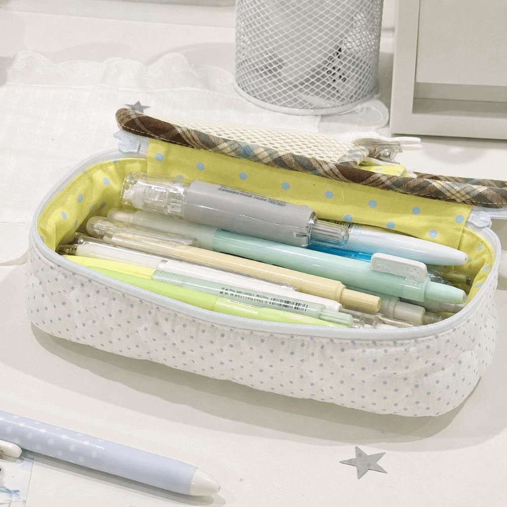 Trousse à crayons matelassée Cœur Double fermeture Trousse à crayons Durable Trousse de papeterie Étudiants