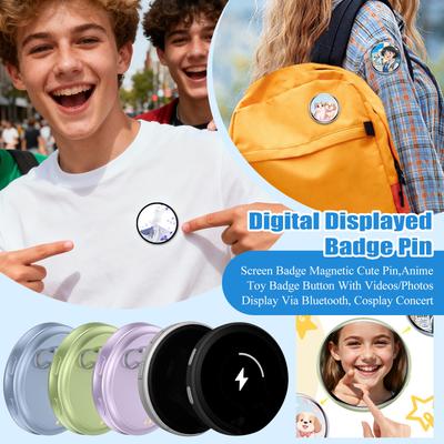 Digital Displayed Badge Pin, Screen Badge Magnetic Cute Pin,Anime Toy Badge Button With Videos/Photos Display Via Bluetooth, Cosplay Concert