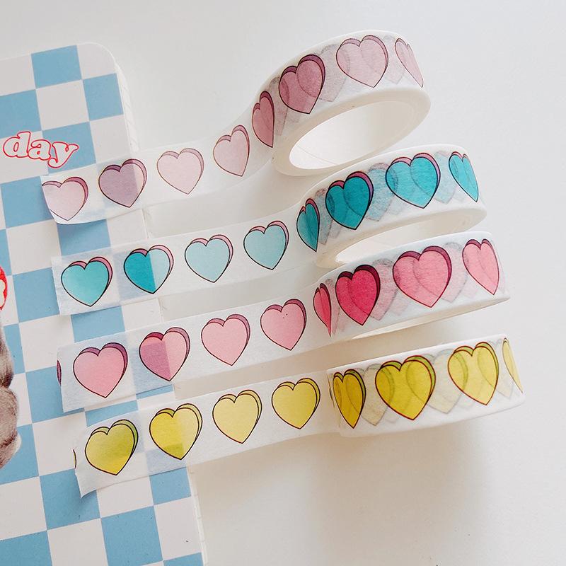 5m Washi Tape Heart Cake Pattern Black White Decorative Paper Tape for Journaling Sealing Stickers Stationery Ins Style