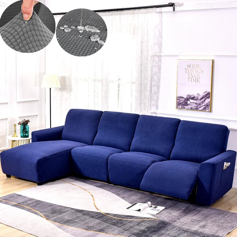 

1/2/3 Seater Waterproof Elastic Recliner Sofa Cover Stretch Chair Covers Removable Couch Armchair Slipcovers Home single-seat-4pcs Темно-синій