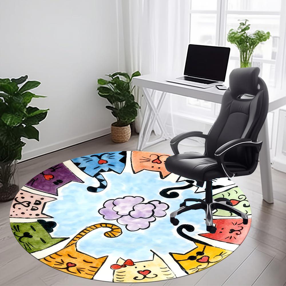 1pc Cat Circle Office Round Area Rug, Indoor Mat Suitable ForOffice, Under Office Chairs Bedroom Living Room Home Decor, Room Decot223