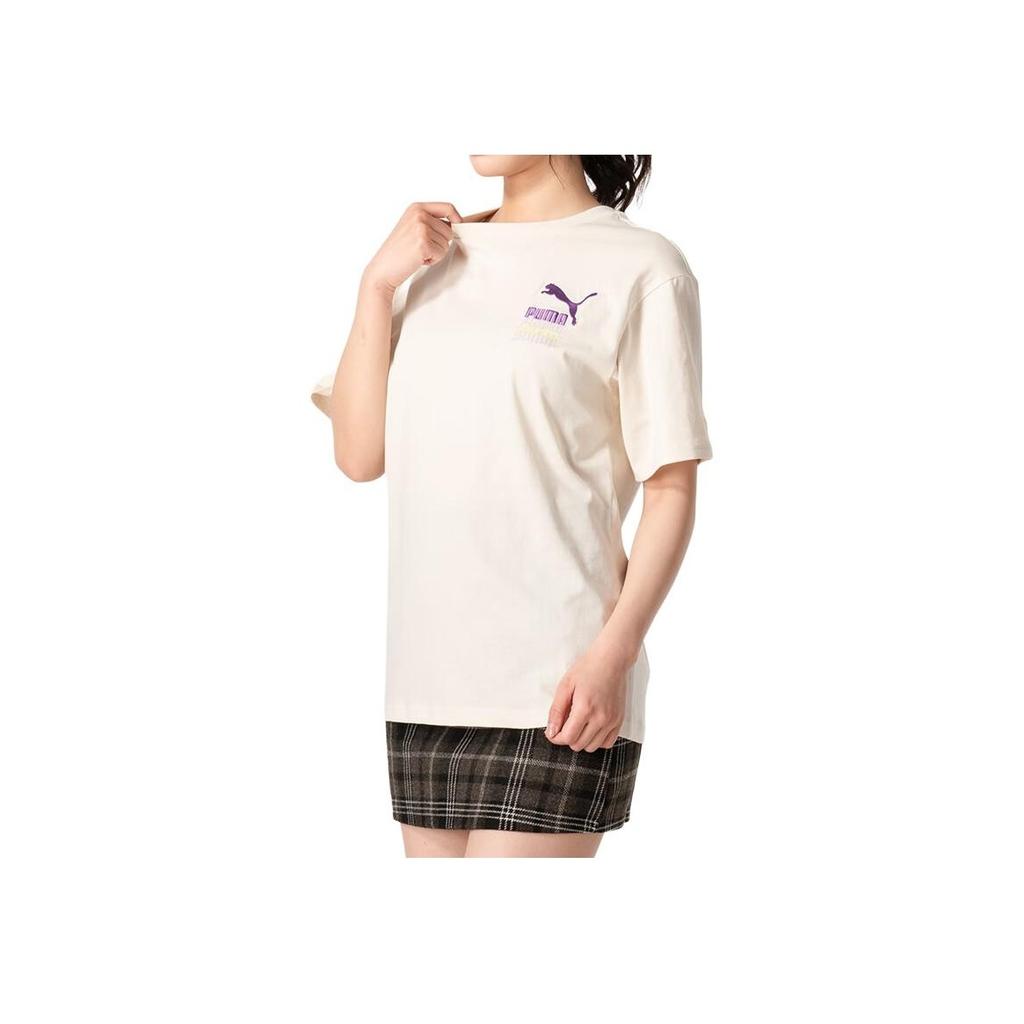 Puma Logo Round Neck Pullover Short Sleeve Drop Shoulder T-Shirt Women T-Shirt White 630566-87