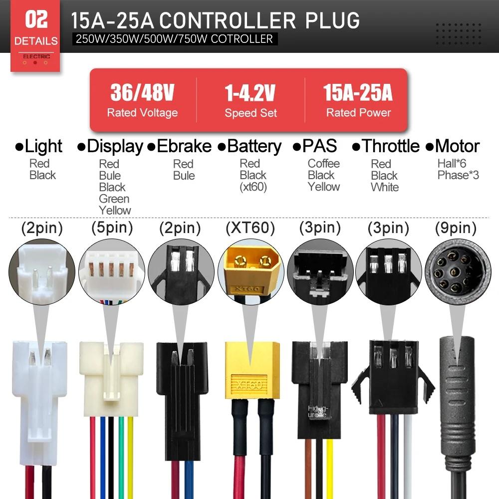 KT 36V 48V Aluminum Accessory Brushless Electric Bike Scooter Controller Light Function Compatible 250W Electric Bicycle Parts
