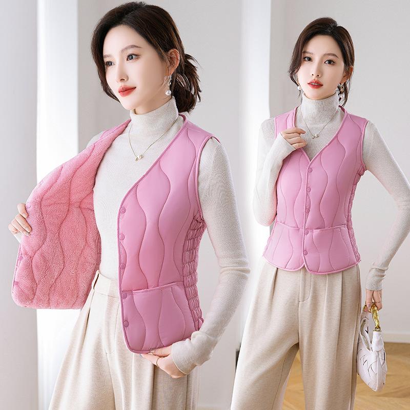 Women's Down Cotton Vest - Winter Slim Fit, Thick, Warm, Short Vest with Velvet Lining