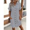 Casual Solid Color Single-breasted Medium and Long Short-sleeved Loose Casual Dress Women's Clothing