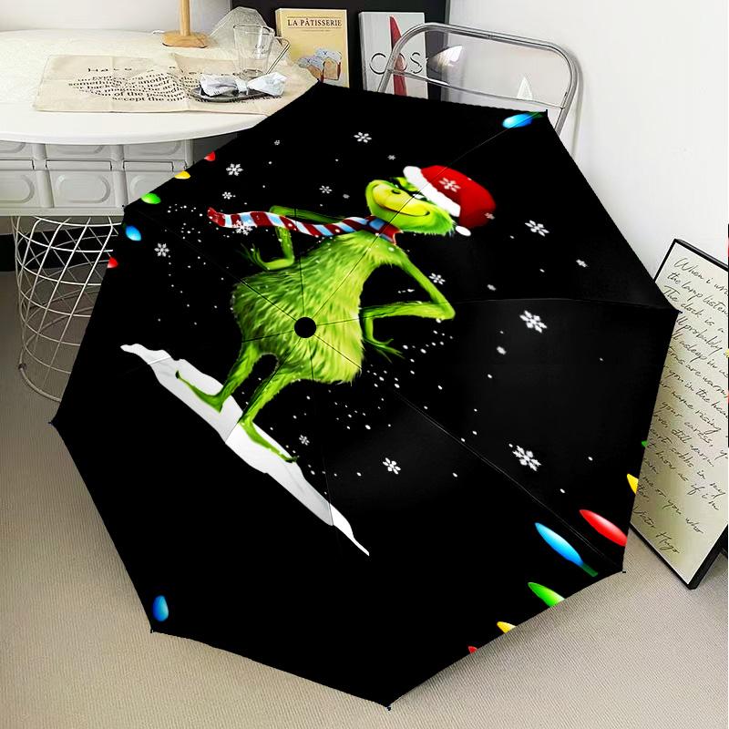 Grin-ch Christmas Spirit Umbrella Folding umbrella, automatic umbrella 8-Frame for Travel, camping Use Gift for Halloween Christmas