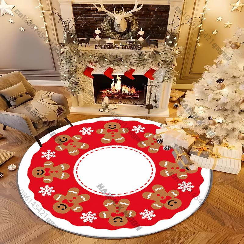 Christmas Round Carpet Rug for Home Living Room Bedroom Atmosphere Decoration Easy To Care All Seasons Mat Home Decor Kids Gifts