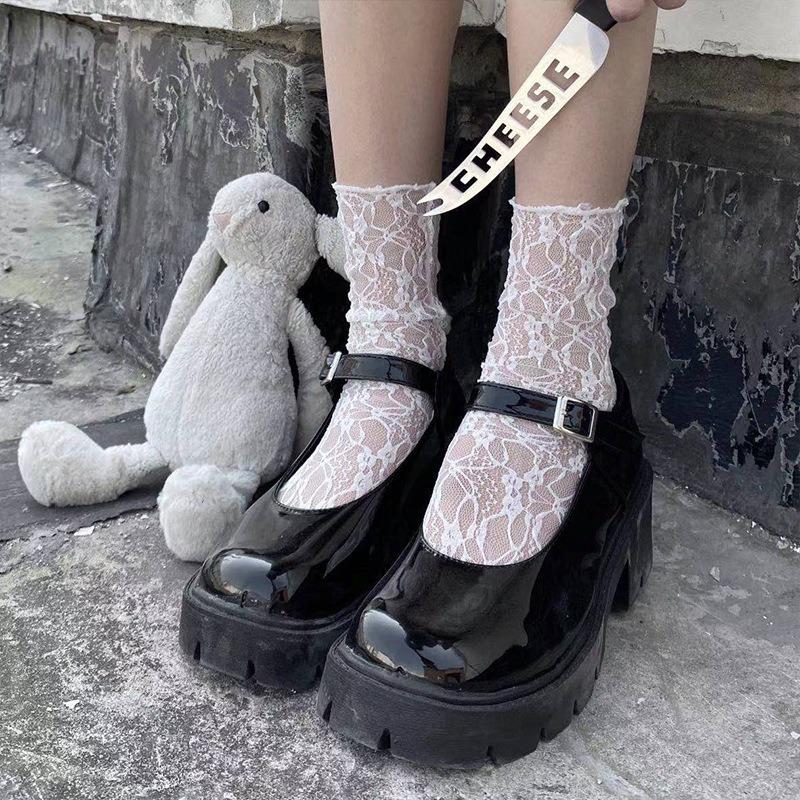 Female Spring and Summer Thin Flower Hollow Lace Mesh Breathable Tube Stack Socks