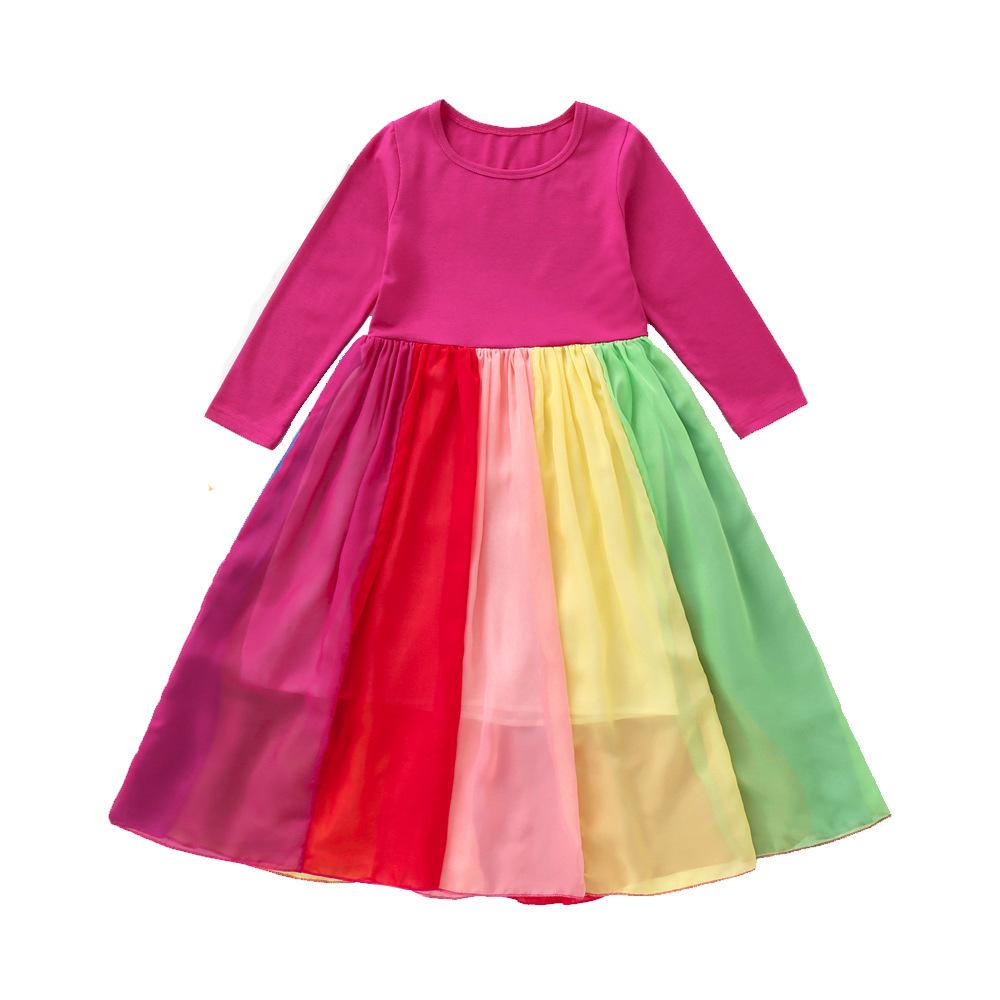 Rainbow Mesh Long Sleeve Dress for Girls - Autumn/Winter Princess Skirt