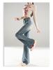 American Retro Mid-Waist Micro-Flare Jeans for Women - 2025 Autumn, Loose Fit, Crease Design