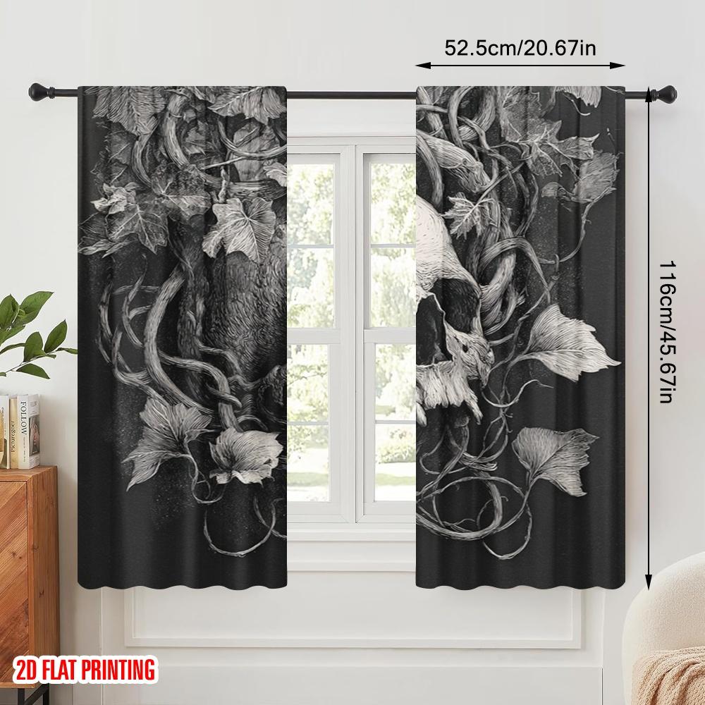 2pcs,2D Plane Printing Curtains Roller Blinds Skull (4) Polyester Fabric (without Rod) Versatile All Use for Bedroom, Living