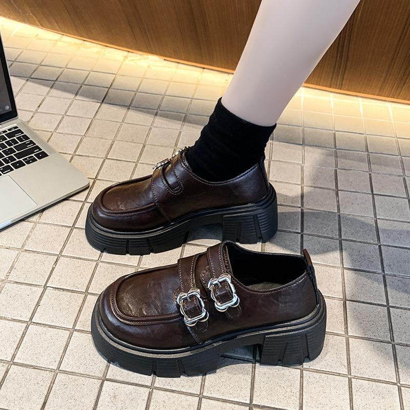 Small Leather Shoes Women's Belt Buckle Velcro Women's Spring and Autumn New Retro Children's Thick Sole