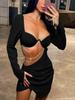 Women Club Party Spring Autumn Ruched Y2K Clothes Hollow Out Square Neck Long Sleeve Bodycon Mini Dresses