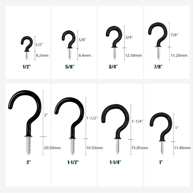 10PCS crochet de plafond panier à fleurs vis à vis pour tasse crochet point d'interrogation à visser auto-perceuse crochet pour lampe noir et blanc crochet pour tasse en plastique trempé