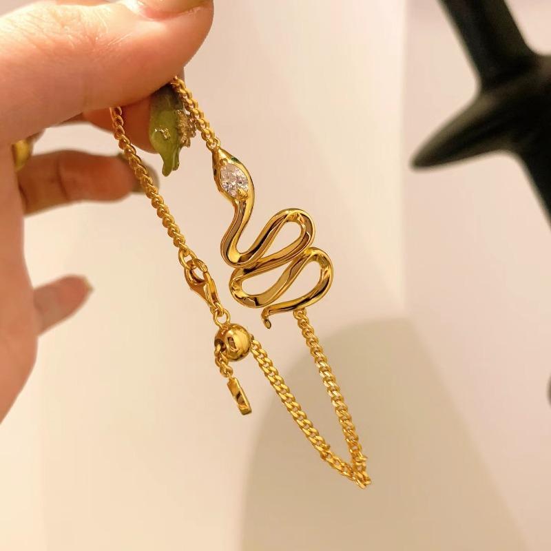 Vintage snake bracelet - women's high-end gold-plated serpent zodiac charm bracelet - adjustable & stretchable
