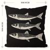 Vintage Fish Pattern Pillow Cover, White Tuna Design On Black Background Cushion Case For Living Room Bedroom Home Decor Gift