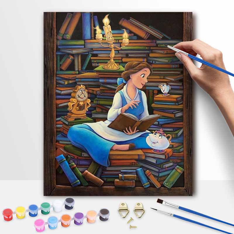 Disney Oil Painting Art Painting Set Belle's Enchanted Library Home Wall Decor Handmade Gift