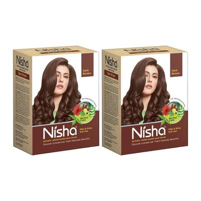Nisha Natural Henna Powder Hair Colour Dark Brown Semi-Permanent Herbal Dye For Silky Shiny Hair Men Women 60 G Pack Of 2