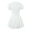 First love small white dress French age reduction bubble sleeves deep v-neck pure desire to close the waist and look thin dress vacation splicing s