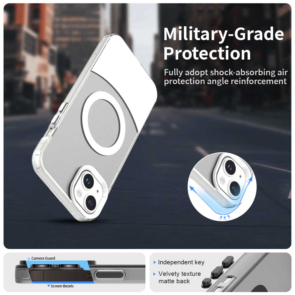 For iPhone 15 Plus/14 Plus Case Compatible with MagSafe Color Splicing IMD TPU+PET+PC Mobile Cover