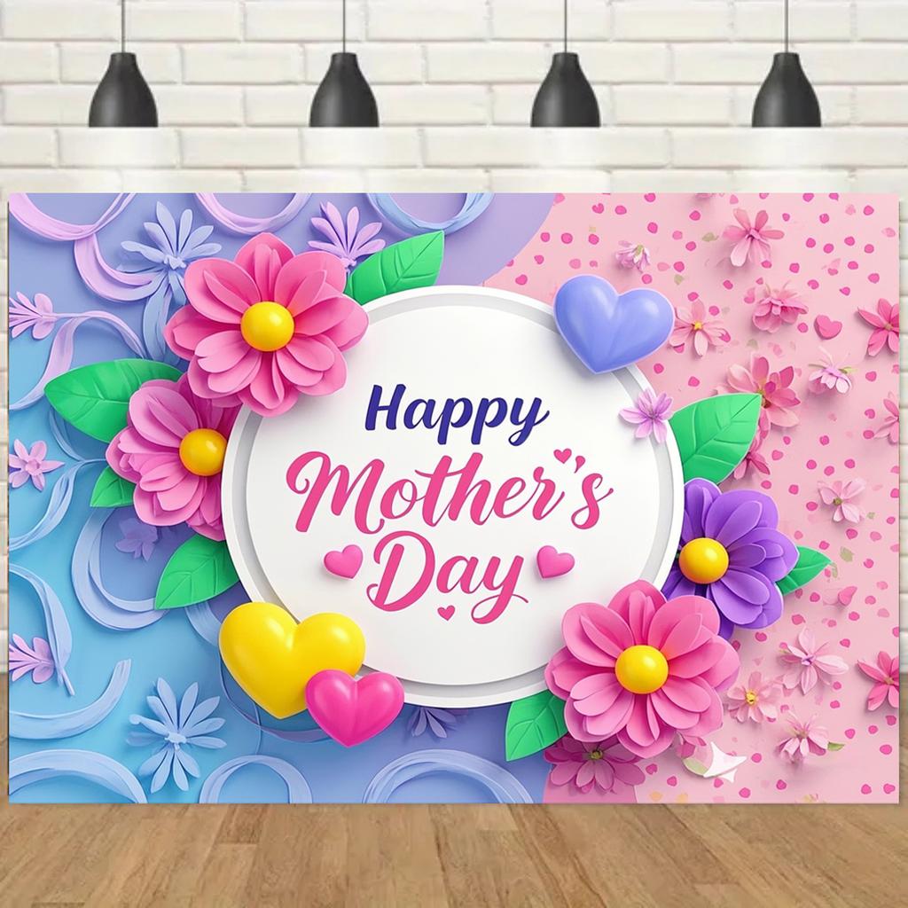 Frohen Muttertag Blumenhintergrund - Rosa & Lila Blumendesign für Fotostudios, Geburtstage, Jubiläen und Ganzjahresnutzung, Muttertagsgeschenk