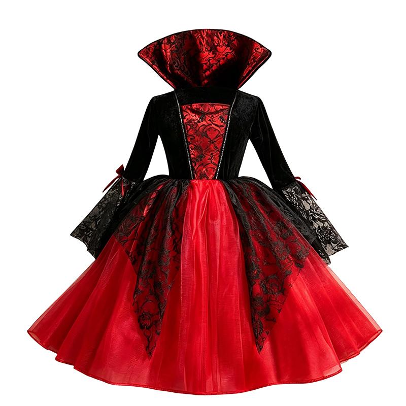 Kinderen Meisjes Cosplay Gotisch Donkere Geest Bruid Heks Vampier Halloween Kostuum Rood Zwart Tutu Jurk Pruik Sluier Kits Trick or Treat 110cm black