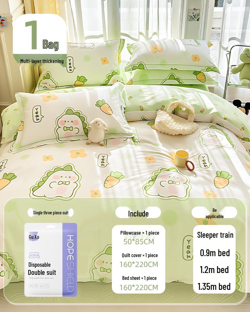 Disposable Four-Piece Bed Set: Bed Sheets, Duvet Covers, Pillowcases, and Quilt Covers - Thick, Anti-Dirty and Portable for Hotels and Travel.
