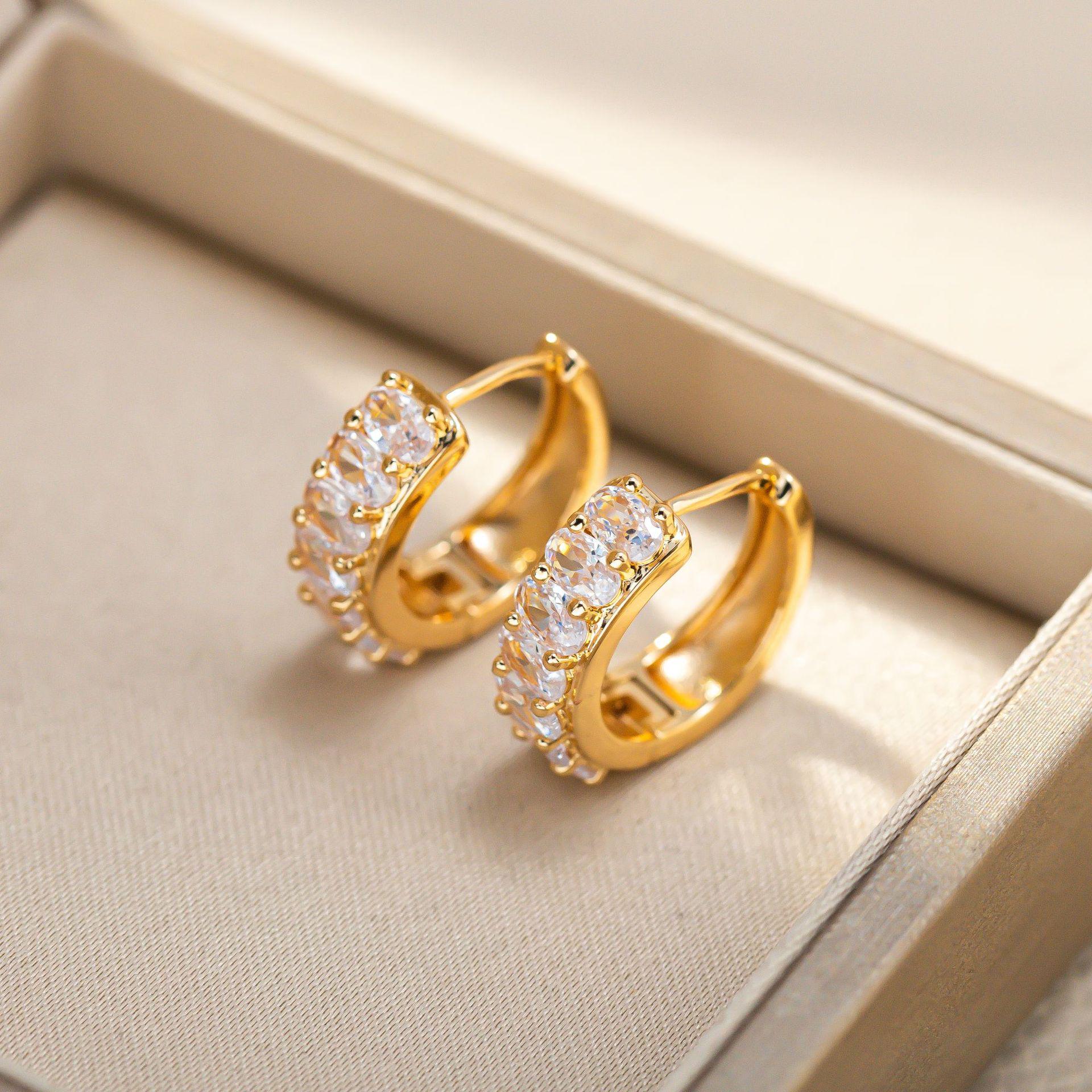 Exquisite Zircon Inlaid Earrings - European & American Simple Style