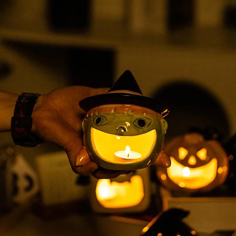 Hochtemperatur Weißes Porzellan Wohnzimmer Aromatherapie Kerzenständer, Lustiger Halloween Cartoon Kürbis Geist Aschenbecher Dekoration