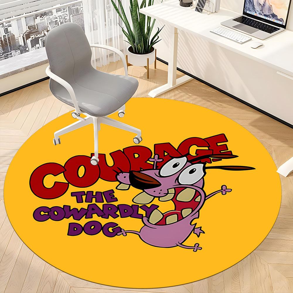 1 Stück Mutig der feige Hund Büro Runder Teppich, Schlafzimmer Wohnzimmer Heimdekoration, Raumdeko, Offic a1016092